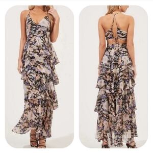 ASTR The Label S black floral Tiered Maxi Dress